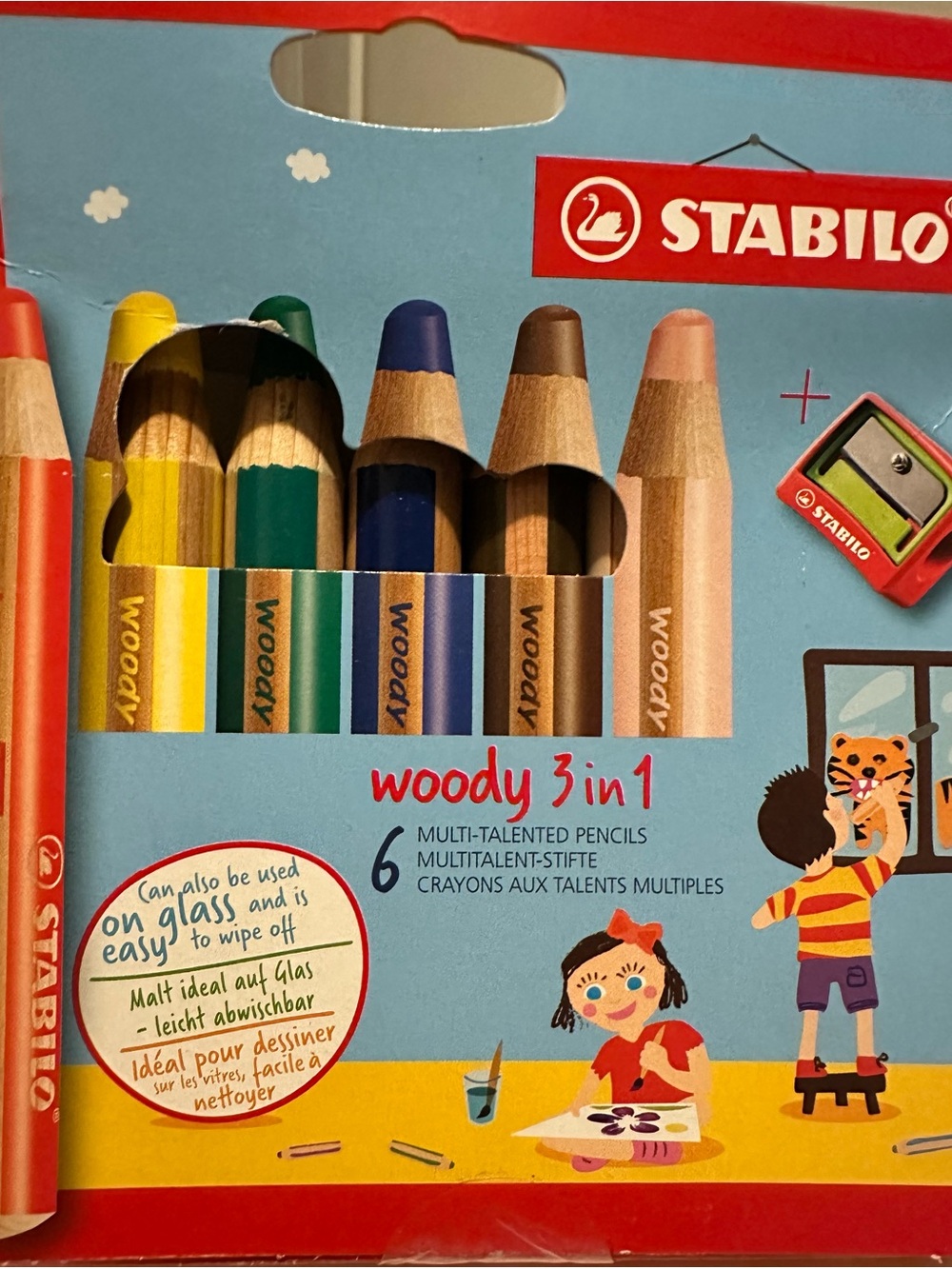 STABILO woody 3 in 1 Coloring Pencils 6pc Set with Sharpener